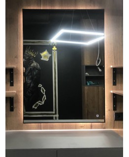 Зеркало Зеркало c LED подсветкой “Ambilight” в черной алюминиевой раме и сенсорной кнопкой.